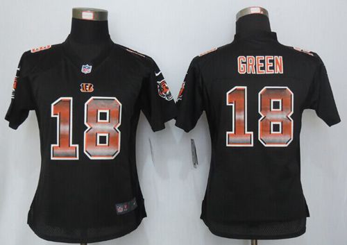 Nike Bengals #18 A.J. Green Black Team Color Women's Stitched NFL Elite Strobe Jersey - Click Image to Close